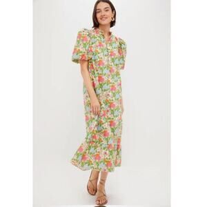 Tuckernuck Hyacinth House Multi Green Begonia Floral Mimi Midi Dress Size: XS